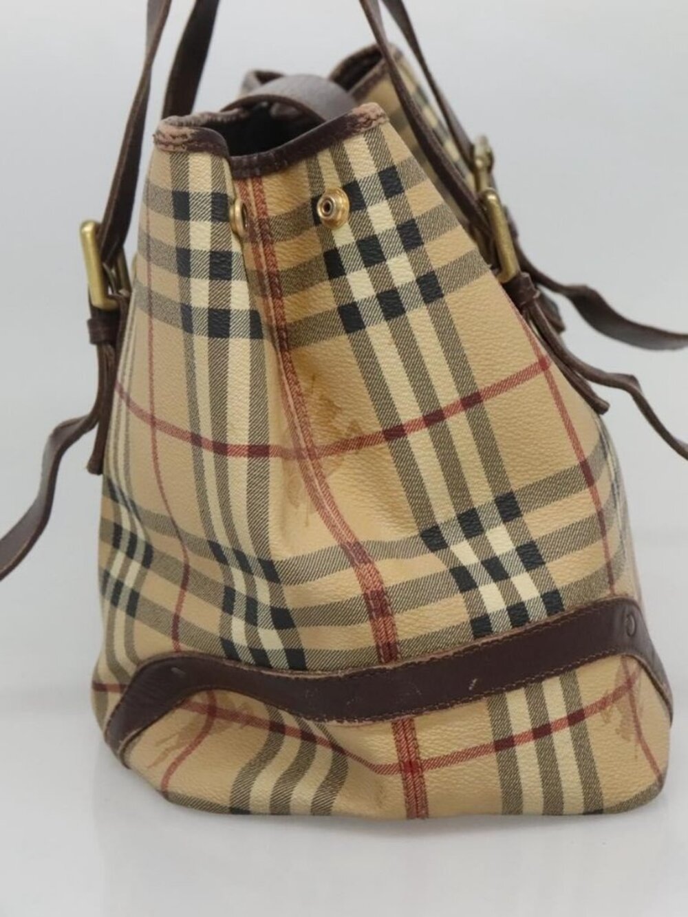 BURBERRY Nova Check Shoulder Bag PVC Beige Gold Auth 118369 - Picture 5 of 16